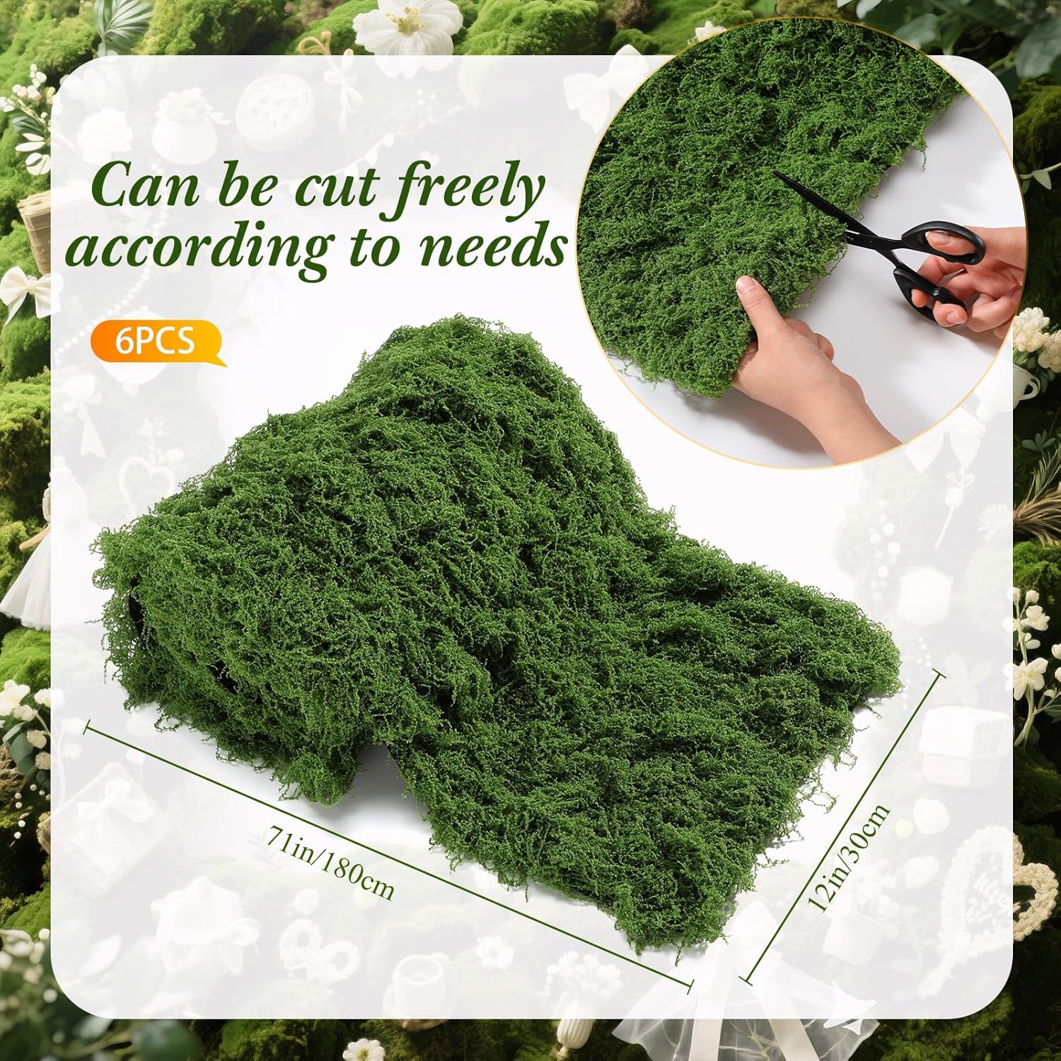 Zeyune 6 Pcs Christmas Fake Moss Table Runner for Crafts 12'' x 71'' Artificial Moss Sheet Roll Waterproof Carpet Blanket for Wall Roof Garden Wedding Birthday Party Table Decoration (Green)