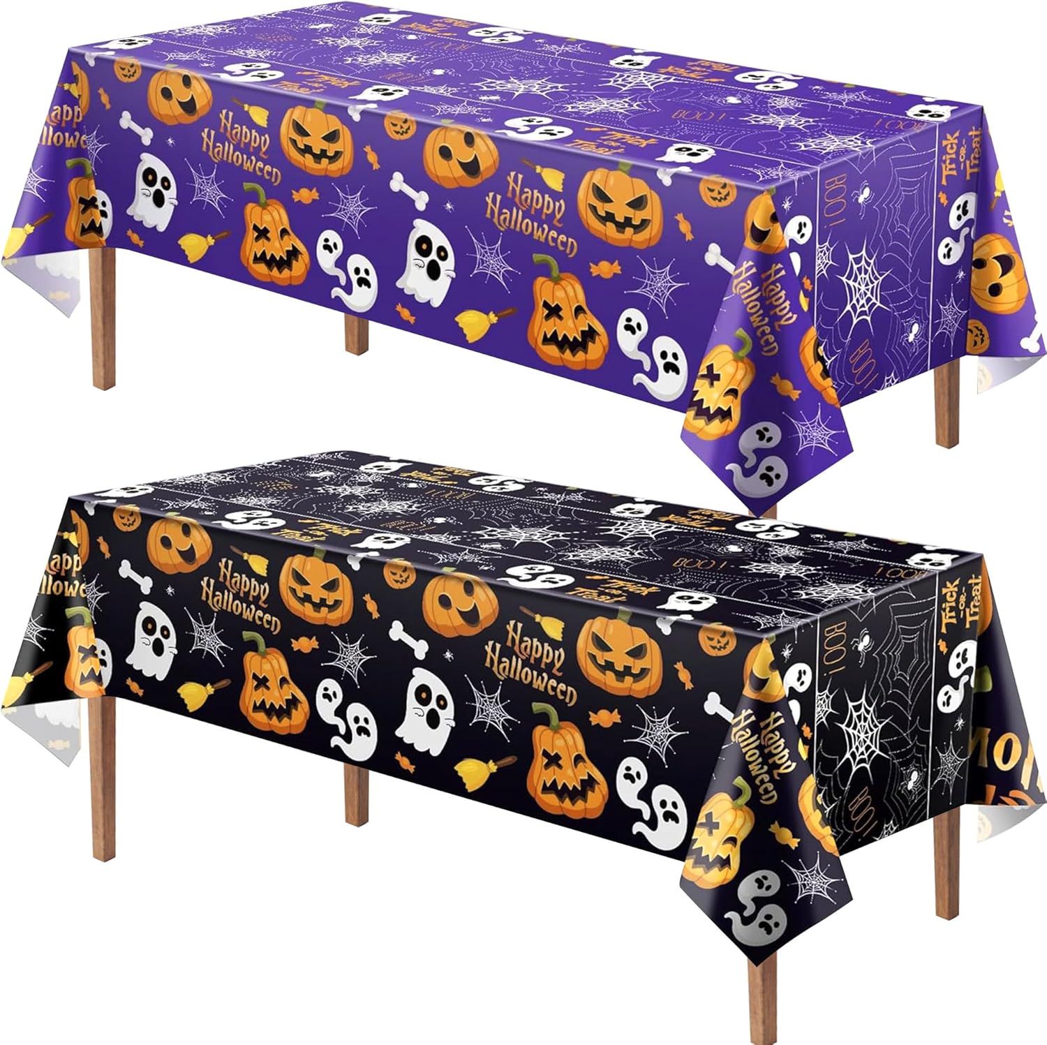 Halloween Plastic Tablecloth Rectangle 54" x 108" Disposable Table Cover Pumpkin Ghost Table Cloth Halloween Decor for Home Indoor Outdoor Birthday Party Supplies 2 Pack