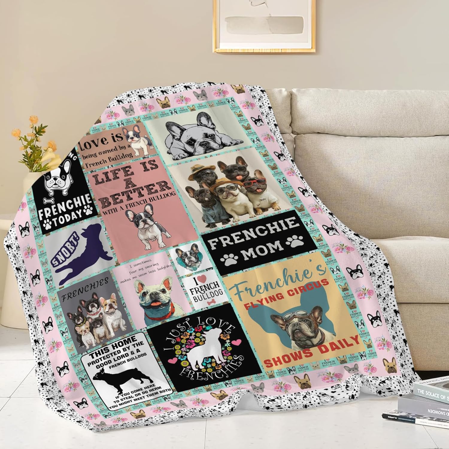 Boston Terrier Throw Blanket French Bulldog Frenchie Puppy Stuff Gifts for Dog Lover Kids Girls Boys Adults Women Men Soft Cozy Warm Plush Fluffy Fuzzy Fleece Blanket Decor 40''X50''