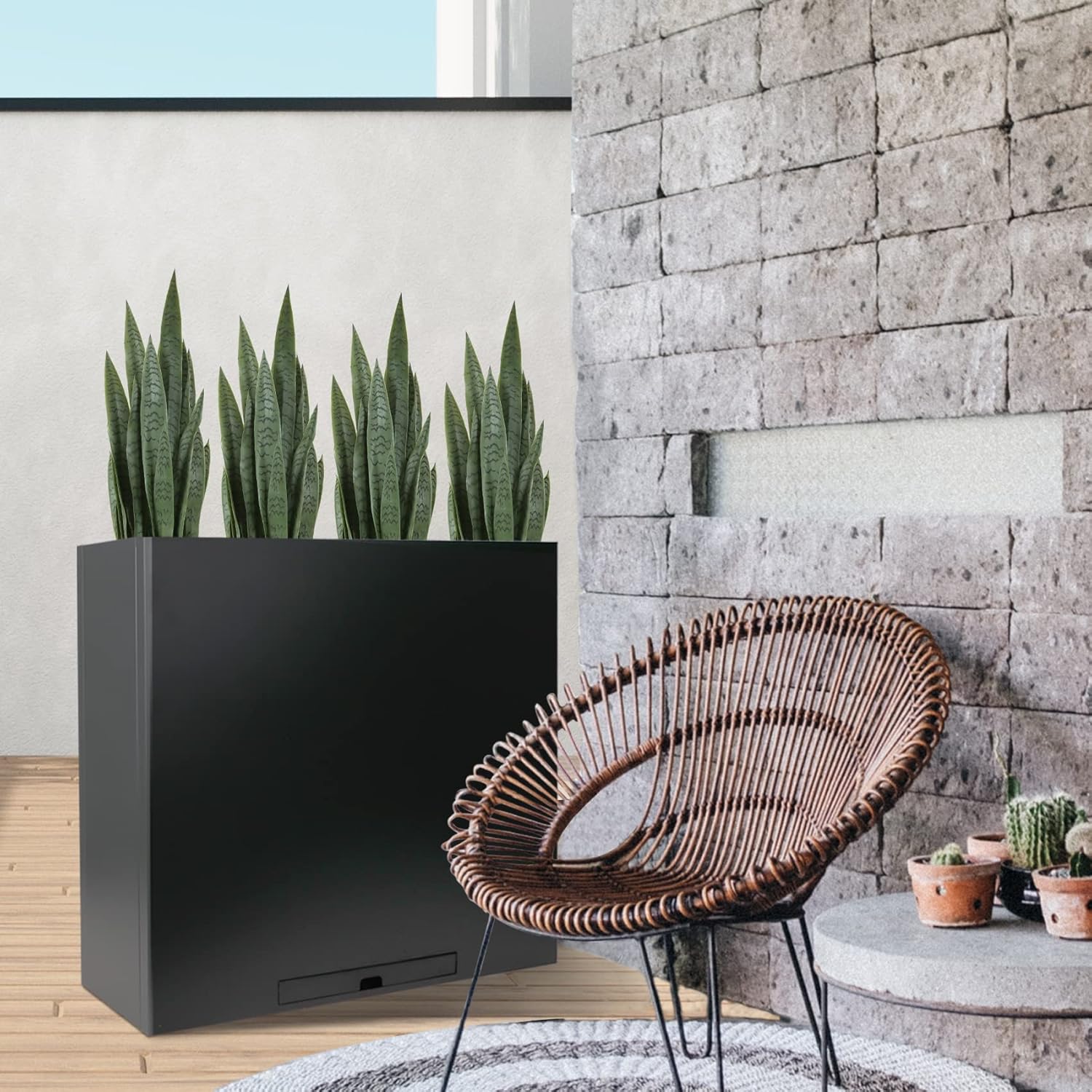 Worth Garden 3ft Artificial Snake Plant Fake Sansevieria Indoor Outdoor, 28 Thick Leaves Lifelike Faux Silk Plant, Home Decor Mother in Law Tongue Plant 35in, with Black pot & Dry Moss Included, Green