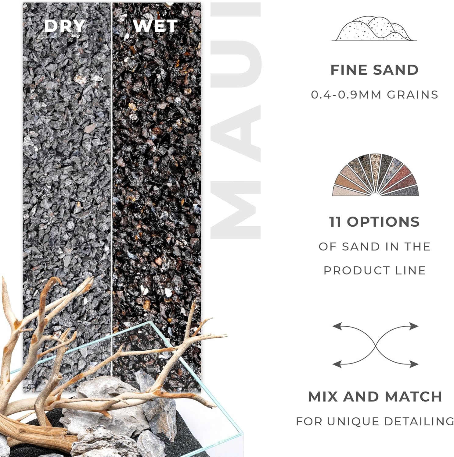 UNS Controsand - Maui, 3L - Natural Freshwater 0.4-0.9mm Black Sand for Aquascaping Planted Tanks - Aquarium, Terrarium, Paludarium Substrate for Betta, Shrimp, Fish, Jumping Spider, Turtle