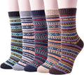 Justay 5 Pairs Wool Socks for Women - Winter Thick Boot Cozy Crew Vintage Soft Calf Knit Warm Socks Gifts