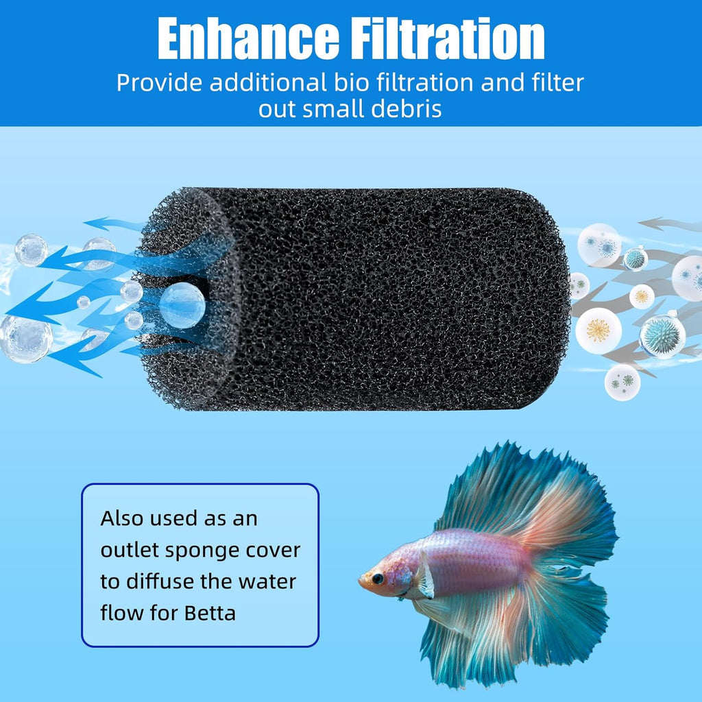 AQUANEAT 6-Pack Pre-Filter Sponge for Aquarium Shrimp Fry Fish Tank Filter 0.4” Intake, Replacement Foam Cover