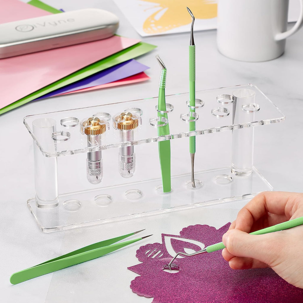 Premium Vinyl Weeding Tool Kit - Precision Stainless Steel Weeder - Hook and Pick with Fine Tweezers Crafting Set for Cricut Vinyl - by iVyne (Green)