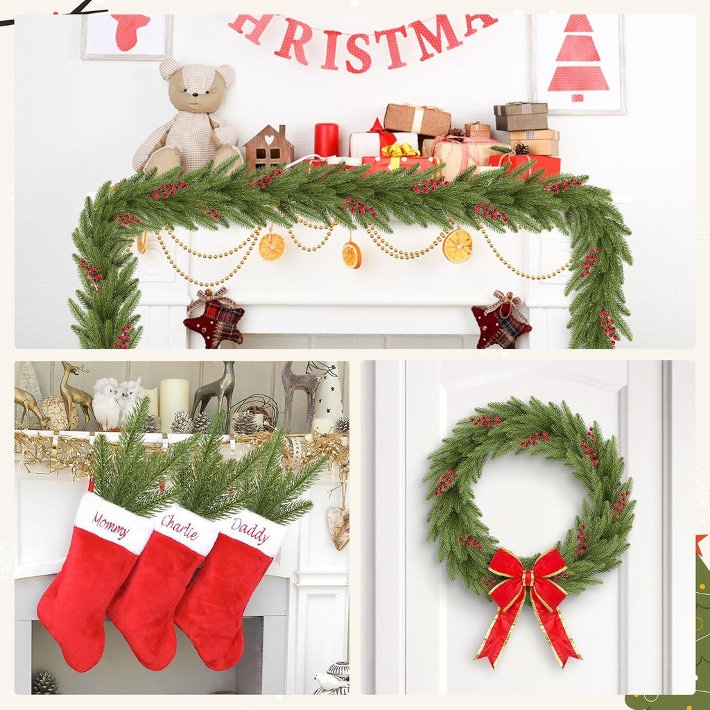HOHOTIME 50 Pcs Artificial Pine Stems, Christmas Tree Pine Picks, Faux Greenery Stems Branches for Vase, Fake Pine Stems Decoration, Faux Pine Sprigs for Garland Wreath Tree Home DIY Xmas Decor