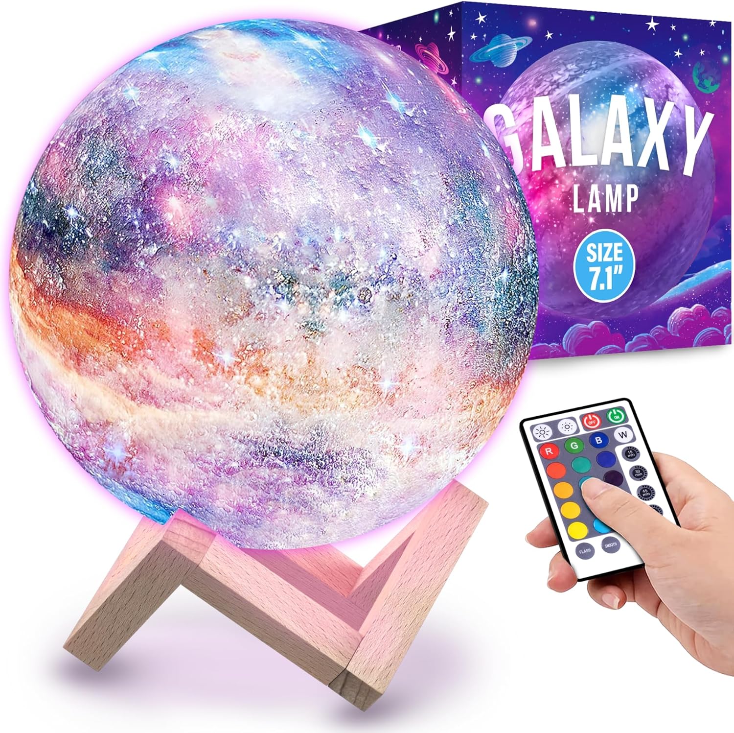 Mind-Glowing Galaxy Moon Lamp with Multi Colors, Touch/Remote, Wood Stand - Teen Girl Room Decor, Trendy Stuff - Christmas Gift for Any Year Old Teenage Girl - Cool Night Light for Kids (7.1 inch)