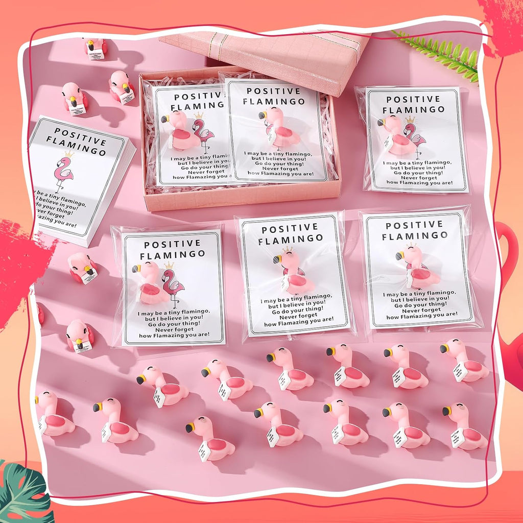 Gejoy 75 Pcs Positive Flamingo Appreciation Gifts Set Include 25 Mini Rubber Flamingo 25 Motivational Card 25 Package Bag Emotional Inspirational Gifts for Employee Coworker Staff Teacher Team Friends