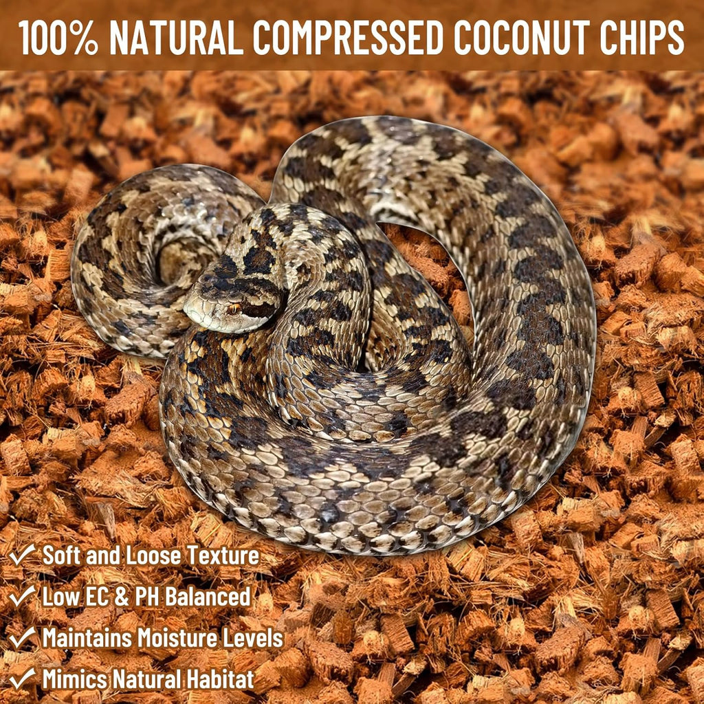 Riare 10LB Coconut Chip Substrate for Reptiles, 72 Quart Coconut Fiber Substrate Coco Chips Substrate Coconut Husk Bedding for Snakes, Tortoises, Ball Python, Bearded Dragon, Geckos, Lizards, Frogs