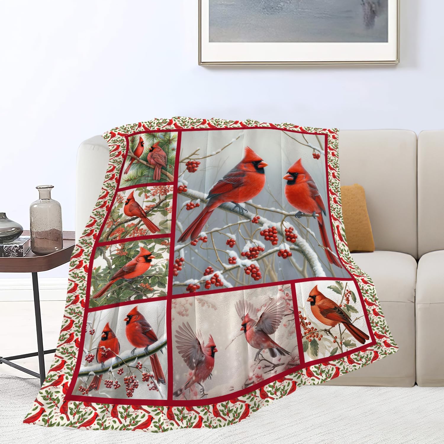 Cardinal Blanket Red Bird Throw Blanket Gifts for Women Men Boys Girls Kids Adults Super Soft Cozy Plush Fluffy Fuzzy Fleece Blanket Home Decor 60''X80''