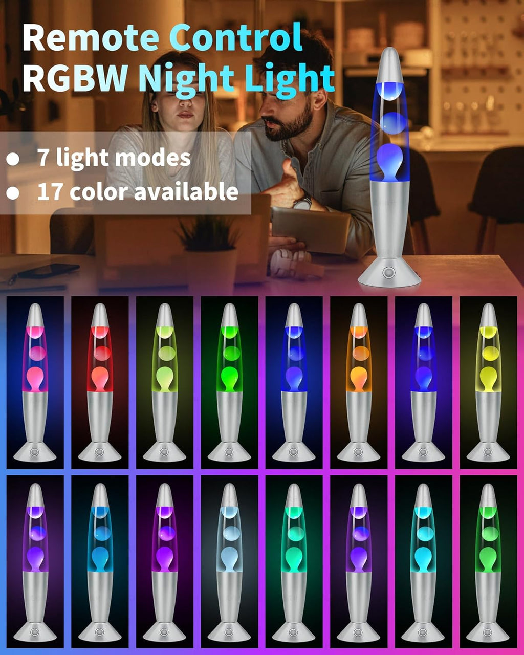 17 Colors Changing Liquid Motion Lamp with Remote: 16 Inch LED Night Light for Kids Adults - Relaxing Table lamp for Bedroom Office - Glitter Mood Lighting for Home Decor Christmas Decorations Indoor