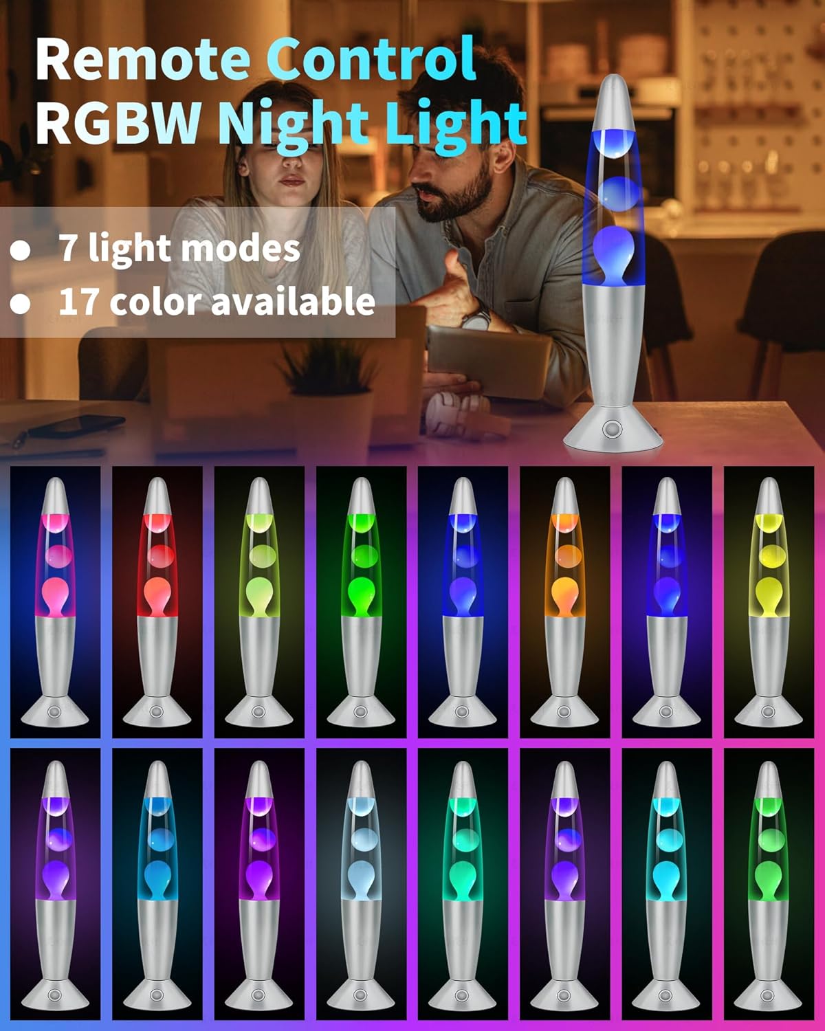 17 Colors Changing Liquid Motion Lamp with Remote: 16 Inch LED Night Light for Kids Adults - Relaxing Table lamp for Bedroom Office - Glitter Mood Lighting for Home Decor Christmas Decorations Indoor