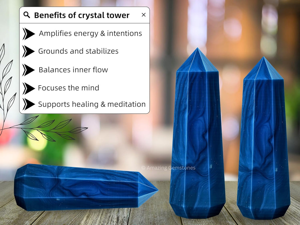 Amazing Gemstone Blue Agate Crystal Towers ~ Natural Healing Crystal Point Obelisk for Reiki Healing and Crystal Grid (3- Inch)