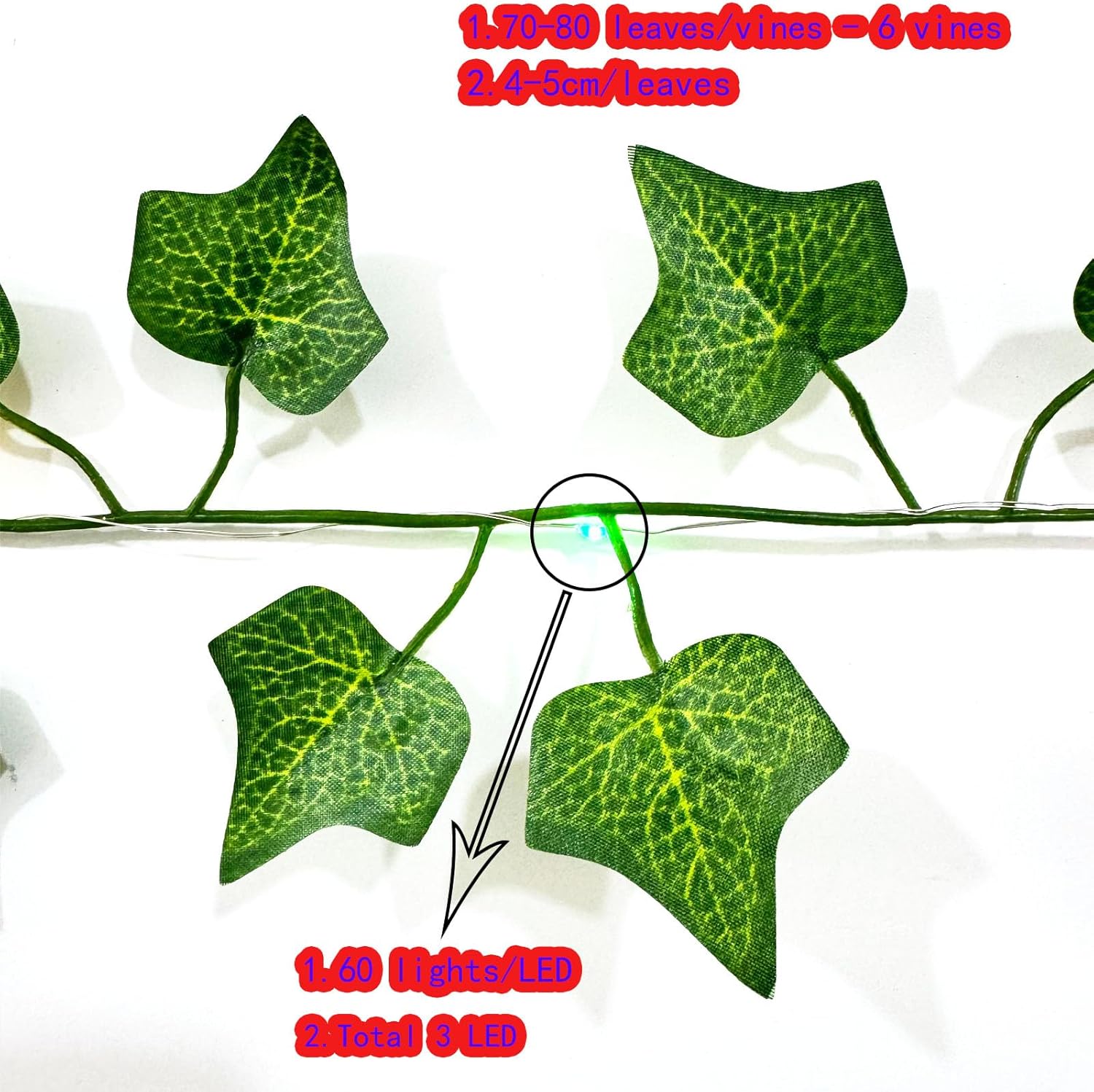 6 Pcs Artificial Hanging Plants Sweet Potato Leaf Vine with 60 Colored Lights,Fake Plant Vine Hanging Garland for Wall,Party Wedding, Home,Kitchen,Indoor and Outdoor Decoration (Creeper Vine Leaves)