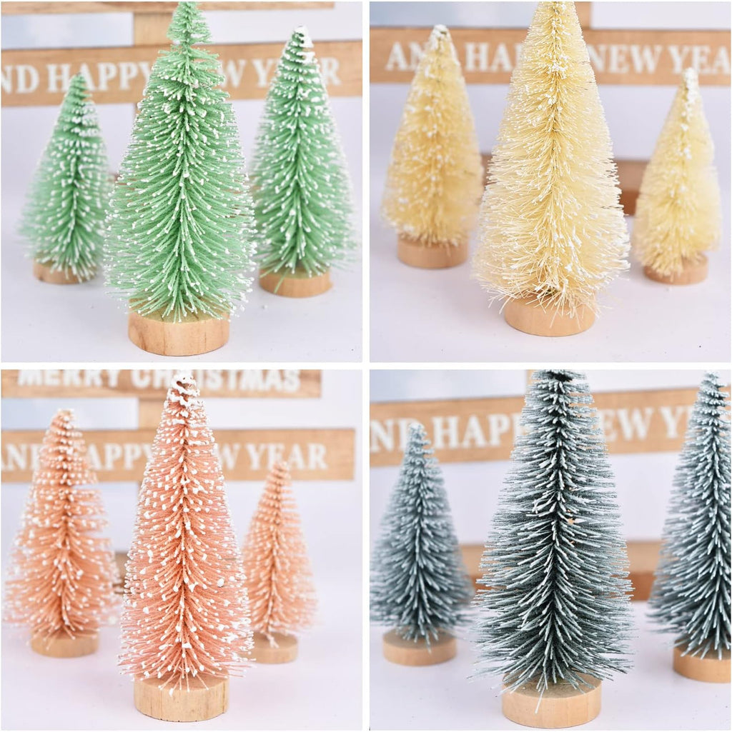 Lvydec 30 Pack Artificial Mini Christmas Trees Decoration Clearance, Colorful Mini Pine Tree with Wood Base Bottle Brush Trees for Christmas Decor