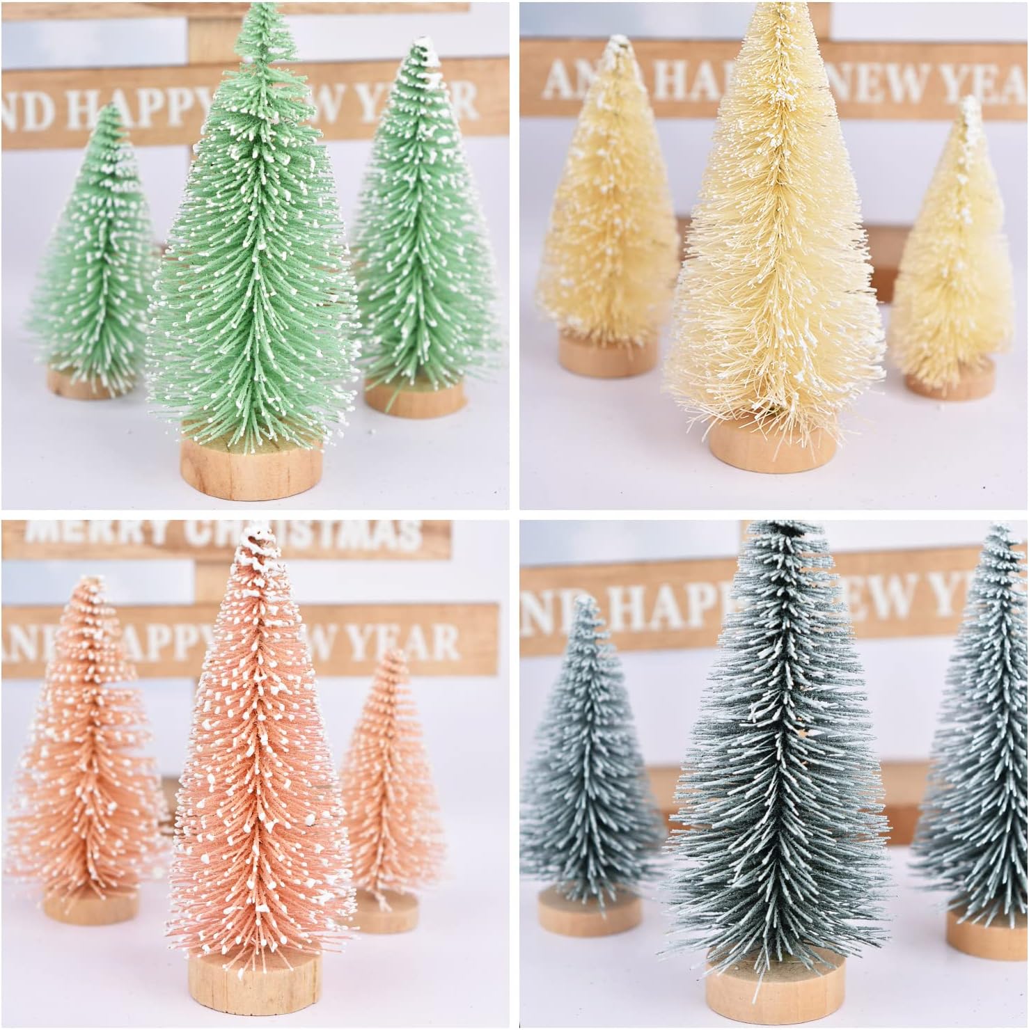 Lvydec 30 Pack Artificial Mini Christmas Trees Decoration Clearance, Colorful Mini Pine Tree with Wood Base Bottle Brush Trees for Christmas Decor