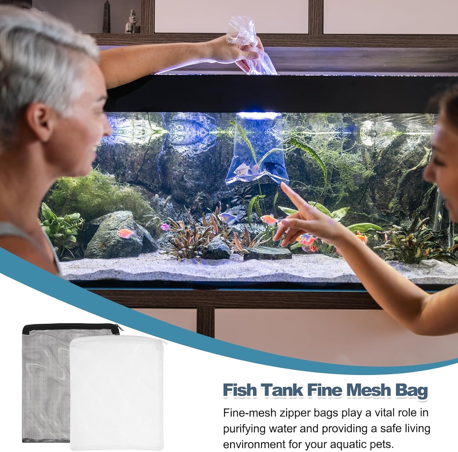 Aquarium Filter Media Bags, Fish Tank Fine Mesh Bag with Zipper Reusable Versatile 12 x 10 Inch, (Black, 10Pcs), Intended for Fish Tank/Aquarium/Pond/Activated Carbon/Ceramic Rings