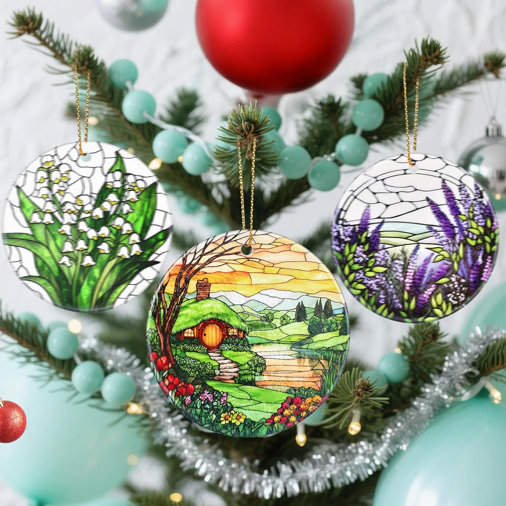 Christmas Ornaments, Dodosky 2.8in Ceramic The Shire Ornament, Xmas Decor, Christmas Tree Ornaments, Xmas Decorations for Tree, Holiday Ornament, Hobbit House Decor, Gifts for Women, Nature Lovers