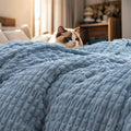PHF Ultra Soft Flannel Fleece Blanket King Size, Lightweight 3D Jacquard Fleece Blanket, No Shedding, No Pilling, Luxury 340GSM Aesthetic Fluffy Cozy for Bed Room Decor, 108"x90", Dusty Blue