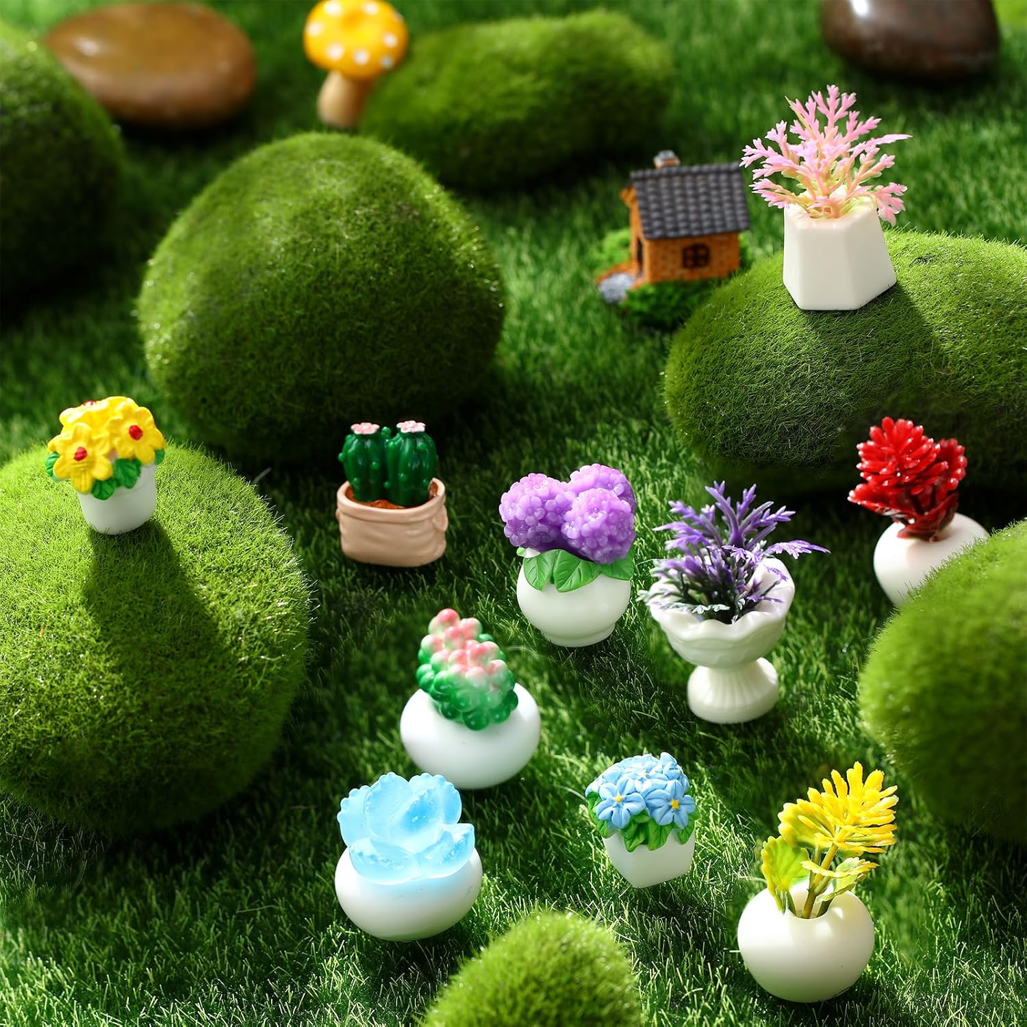 30 Pcs Miniature Dollhouse Plants Accessories Mini Artificial Potted Flower Tiny Resin Greenery Cactus Figurines for Doll House Gift DIY Garden Bonsai Micro Landscape Decoration(Succulents)