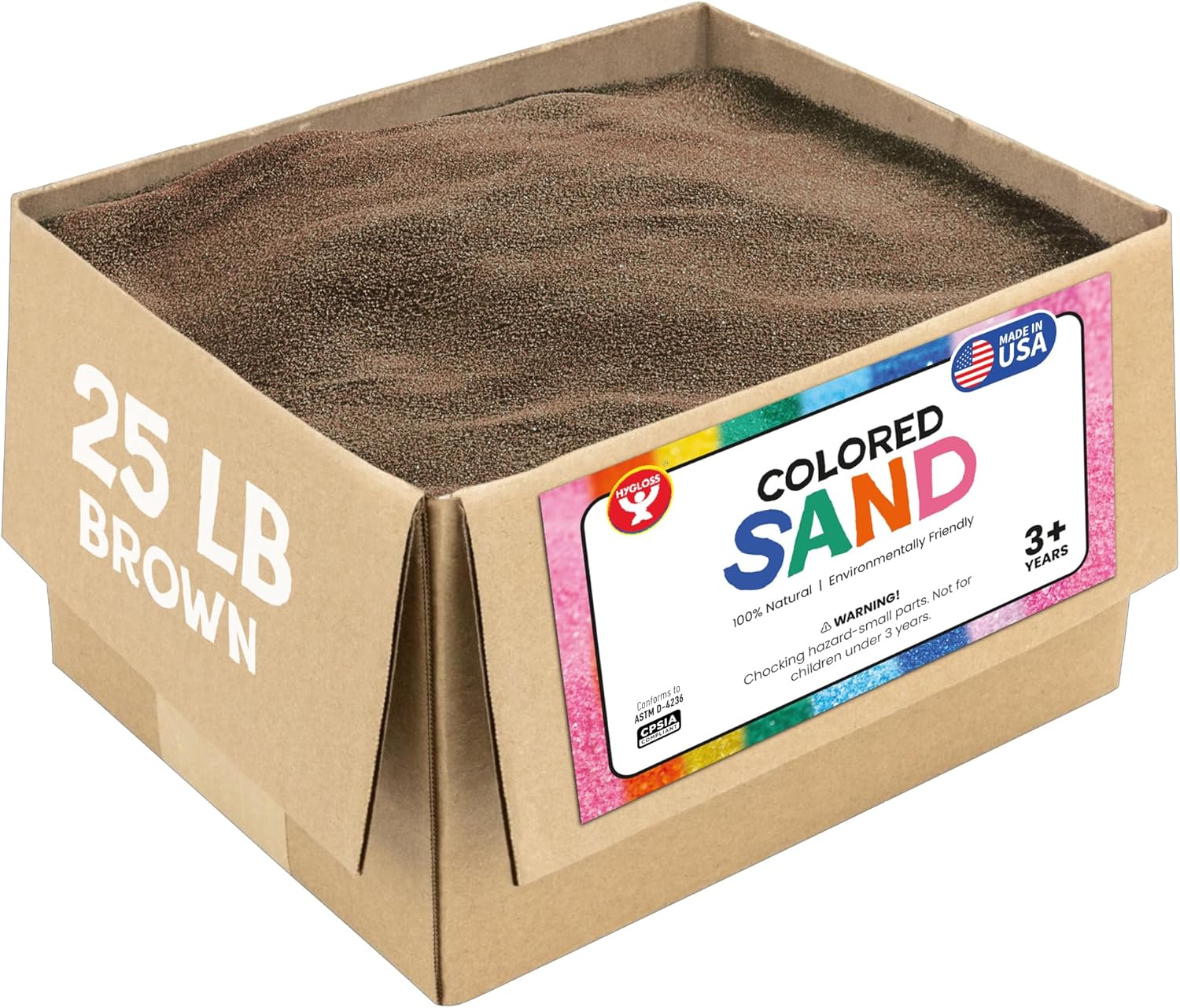 Hygloss Colored Sand for Crafts - 25 lb, Brown - Vibrant Colorful Fine Sensory Play Sand Art Kits for Kids - Classroom Activities for Children 3 4 5 6 7 8 9 10 11 12 - Safe for Ages 3+