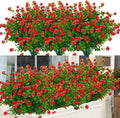 24 Bundles Outdoor Artificial Flowers UV Resistant Fake Boxwood Plants, Faux Greenery for Indoor Outside Hanging Plants Garden Porch Window Box Home Wedding Farmhouse Décor (Red)