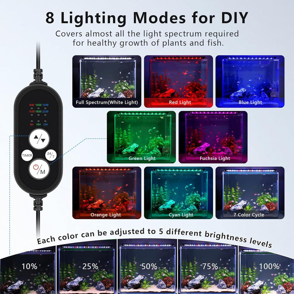 fishkeeper 24/7 Auto-Cycle Smart LED Aquarium Light - 8 Colors RGB Light Custom Timer, IP68 Waterproof, 14W/26W/36W Full Spectrum Fish Tank Light Aquarium Plant Light for 12-43 Inch Fish Tanks