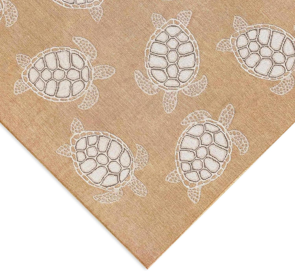 Liora Manne CARMEL Indoor/Outdoor Power Loomed Synthetic Blend Low Profile Area Rug - Transitional Coastal Turtle Decorative (Seaturtles Sand) (7'10" Round)