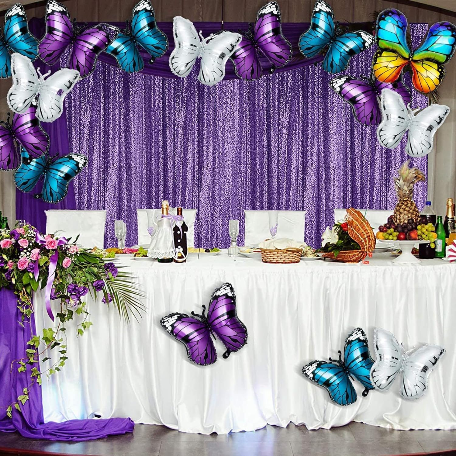 Sugargirl Purple Sequin Backdrop Curtain 4 Panels 2FTx8FT Glitter Purple Background Drapes Sparkle Photography Backdrop for Party Wedding Birthday Wall Decoration