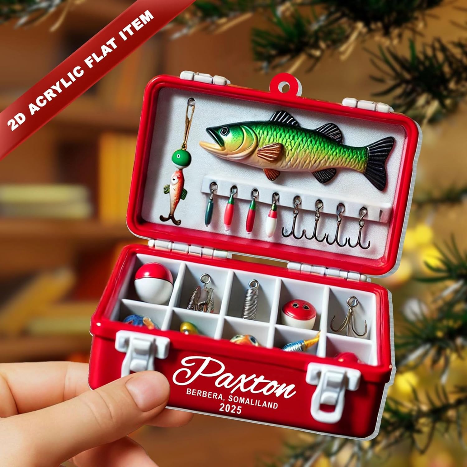 Custom Fishing Tackle Box Ornament, Fisherman 2D Ornament, Dad Fishing Christmas Ornaments, Custom Ornaments for Him, Personalized Gifts for Him, Christmas Hanging Decor 01