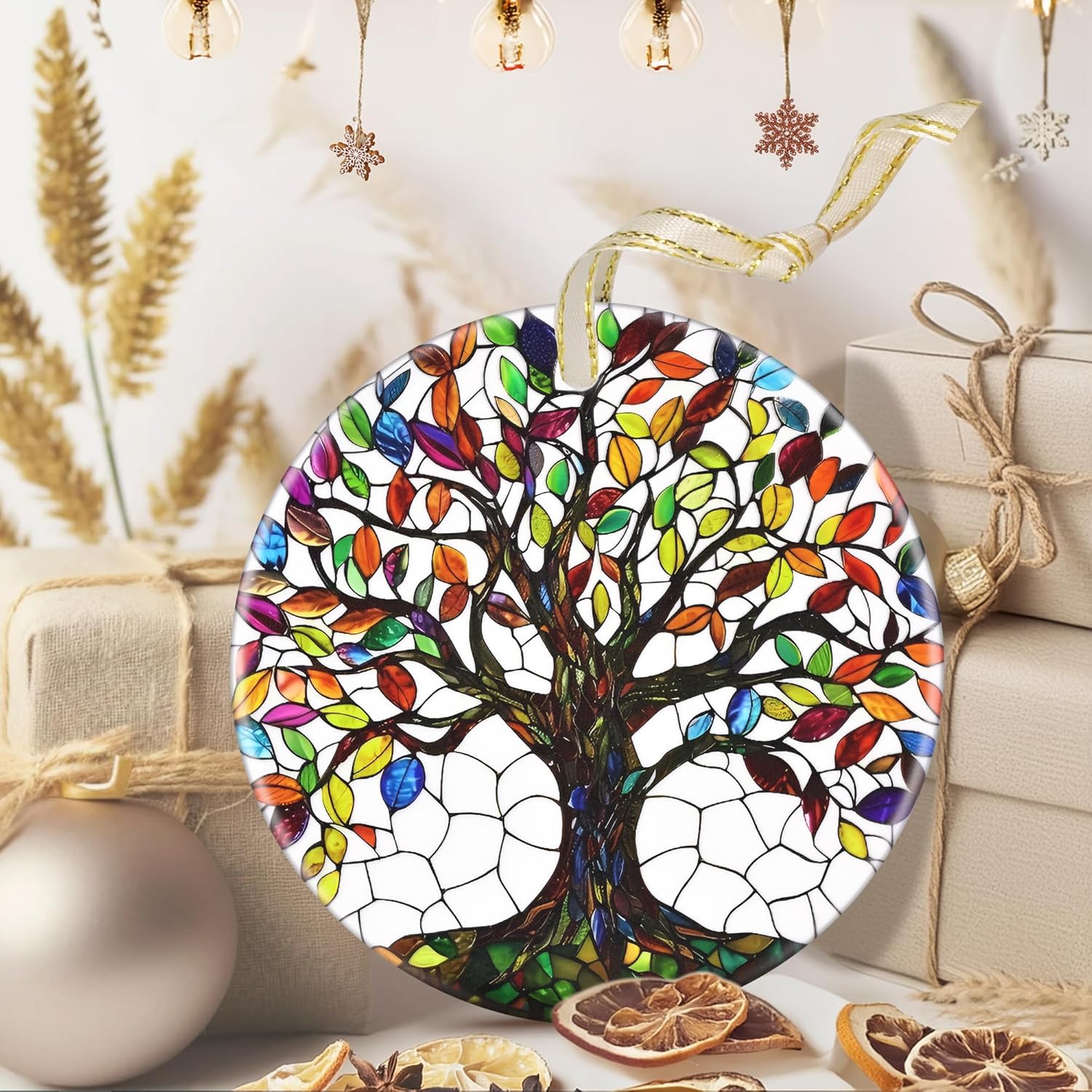3.5 Inch Ceramic Christmas Tree Ornament, Tree of Life Christmas Ornaments, Heirloom Keepsake, Gift Exchange, Gift Idea, Bauble Present