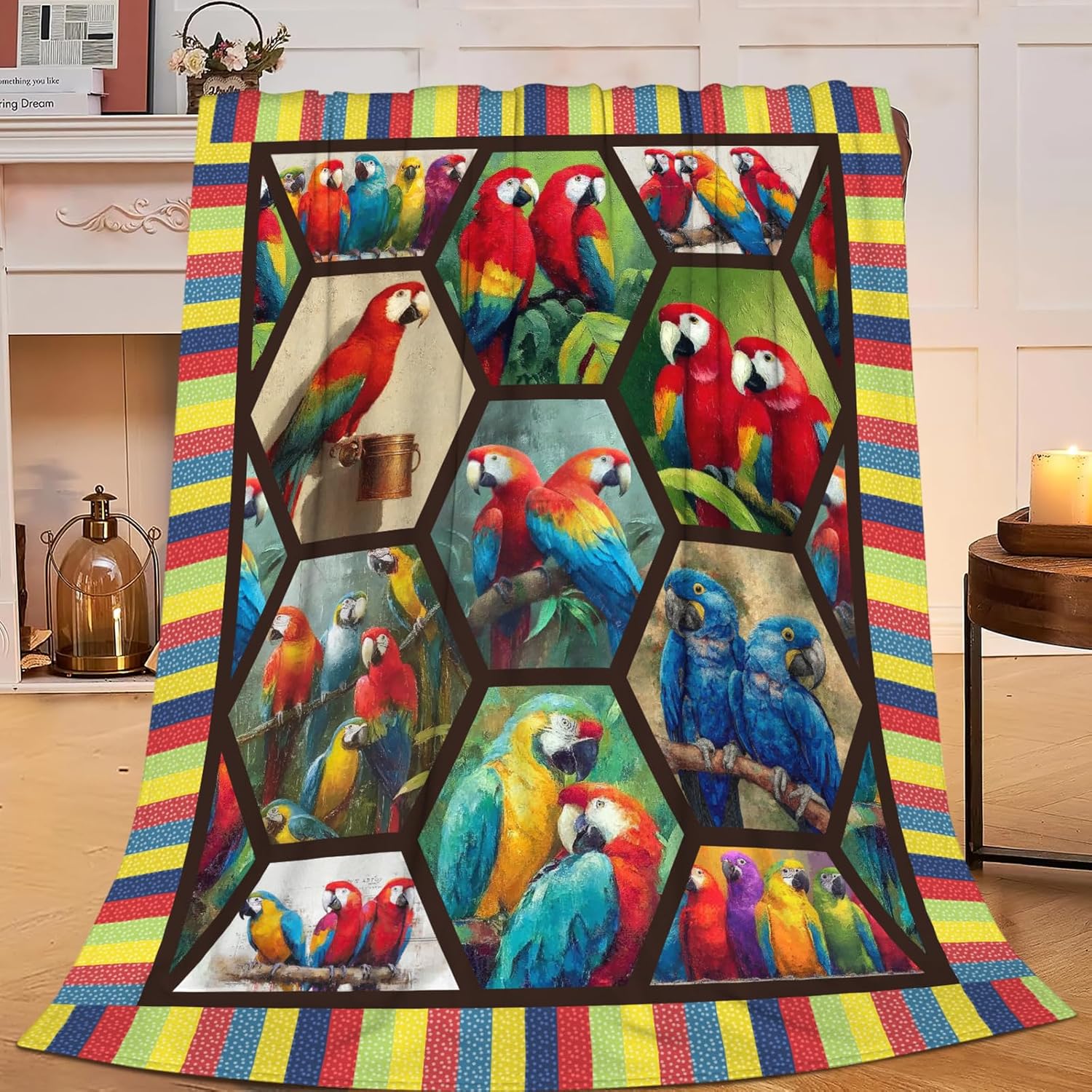 Parrot Bird Throw Blanket Macaw Stuff Gifts for Kids Girls Boys Adults Women Men Soft Cozy Warm Plush Fluffy Fuzzy Fleece Blanket Decor 40''X50''