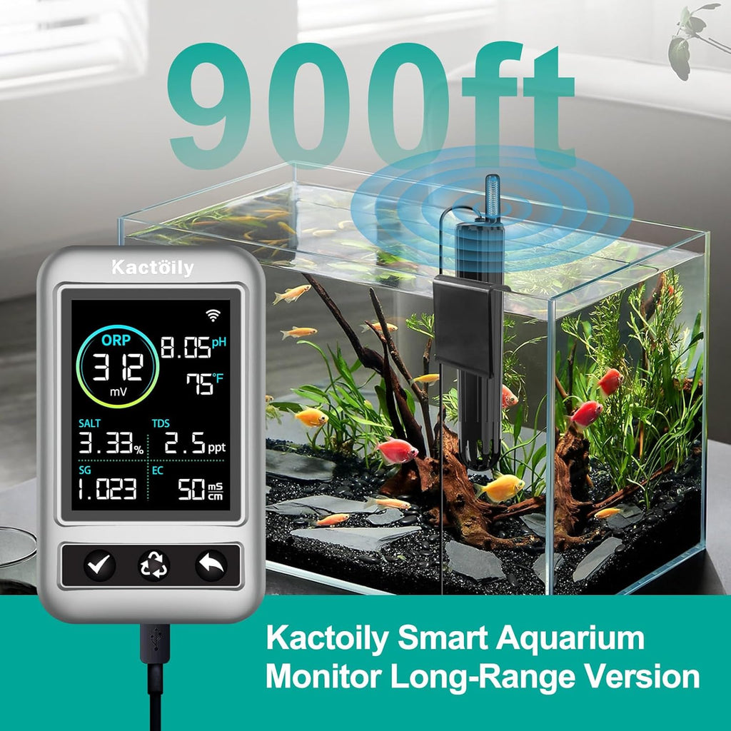 kactoily Digital Aquarium Water Tester, Salinity pH ORP TDS EC Temp Multi-Parameter Tester for Freshwater Saltwater Fish Tanks Real-Time Alerts