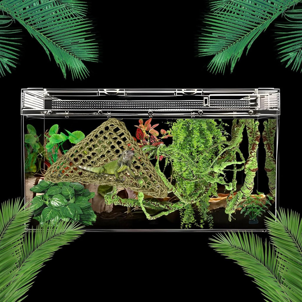 kathson 10 PCS Reptile Vines Plants Flexible Bendable Jungle Climbing Vine Terrarium Plastic Plant Leaves Pet Tank Habitat Decor for Bearded Dragons Lizards Geckos Snakes Frogs and More Reptiles
