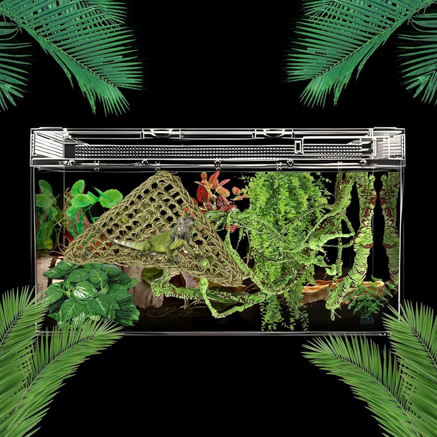 kathson 10 PCS Reptile Vines Plants Flexible Bendable Jungle Climbing Vine Terrarium Plastic Plant Leaves Pet Tank Habitat Decor for Bearded Dragons Lizards Geckos Snakes Frogs and More Reptiles