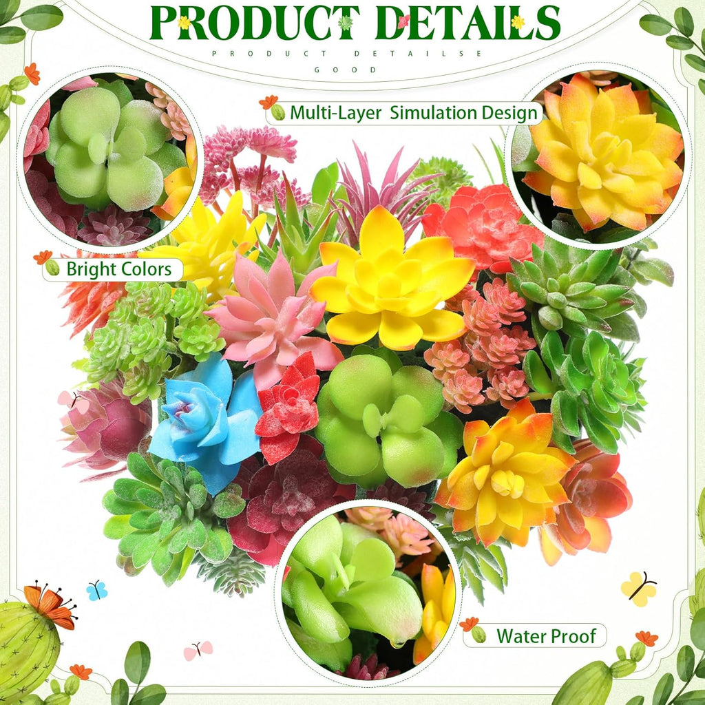 Jutom 32 Pieces Mini Artificial Succulents Unpotted Realistic Colorful Faux Succulents Small Cactus Plants for Garden Flower Kitchen Home Decor