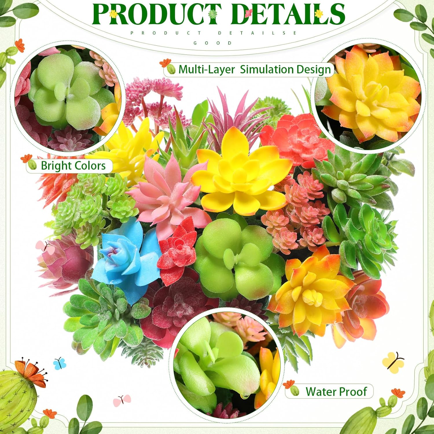 Jutom 32 Pieces Mini Artificial Succulents Unpotted Realistic Colorful Faux Succulents Small Cactus Plants for Garden Flower Kitchen Home Decor
