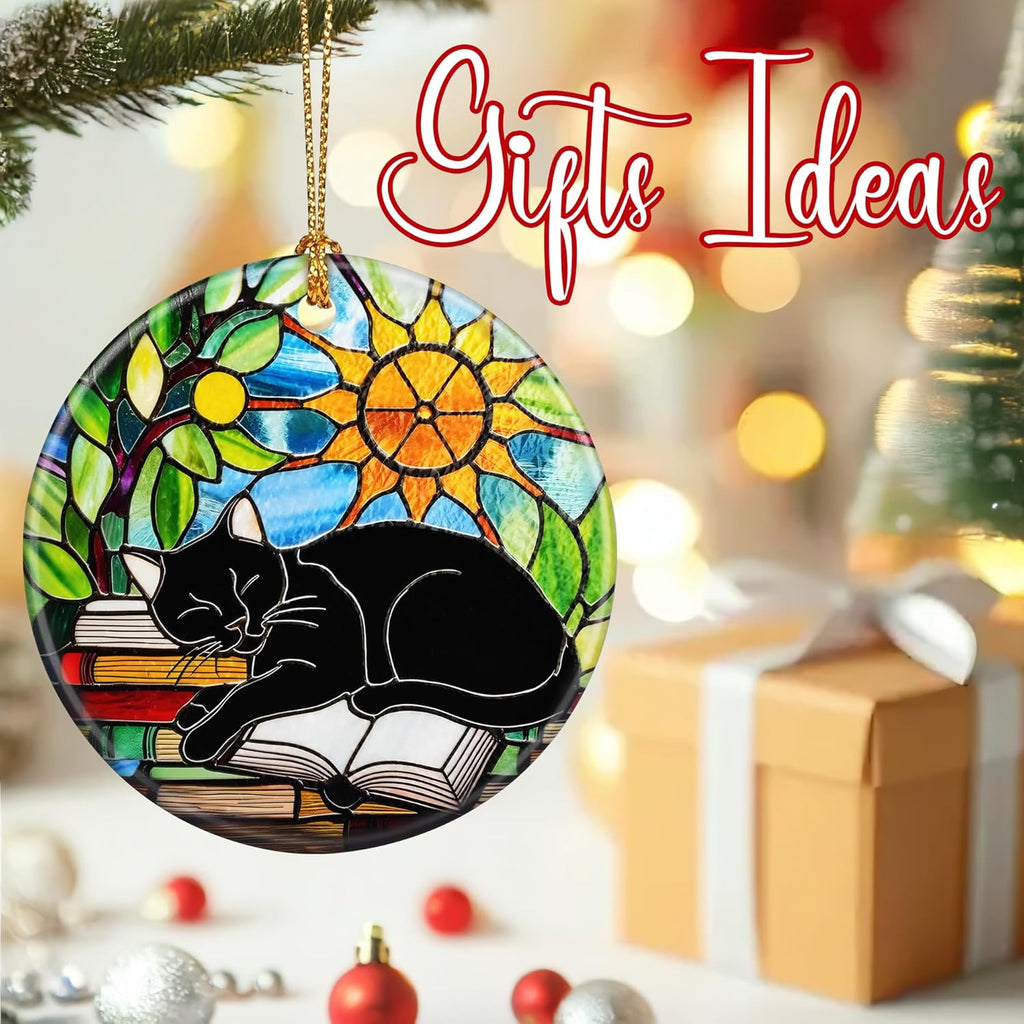 Christmas Ornaments, Black Cat Christmas Tree Ornaments, Xmas Decorations, Holiday Decorations, Gifts for Cat Lover, Bookworm Gifts, Xmas Gift Ideas & Holiday Party Gift