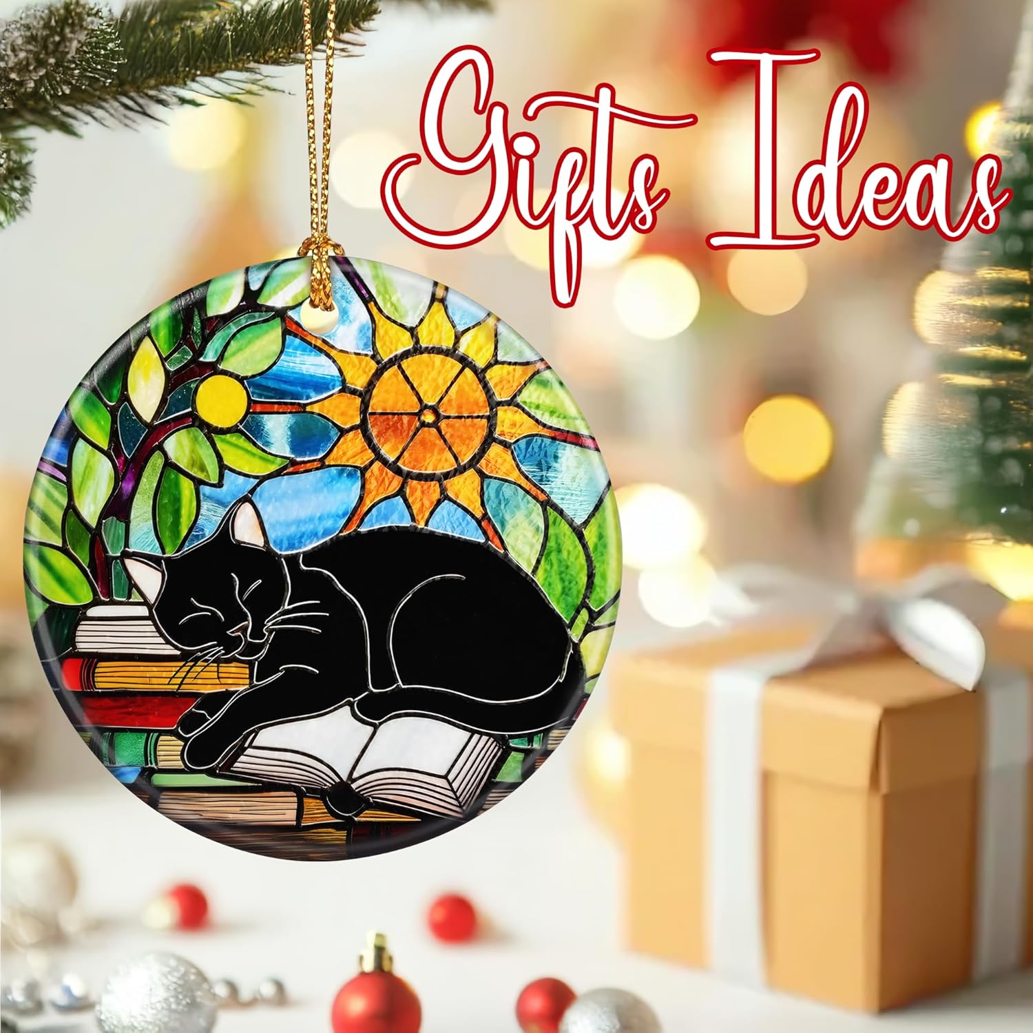 Christmas Ornaments, Black Cat Christmas Tree Ornaments, Xmas Decorations, Holiday Decorations, Gifts for Cat Lover, Bookworm Gifts, Xmas Gift Ideas & Holiday Party Gift