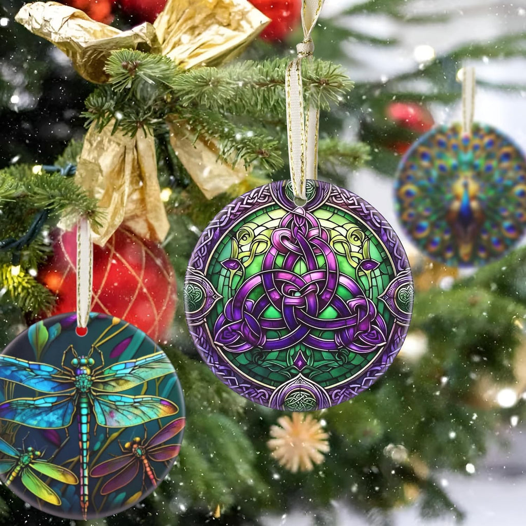 2025 Celtic Knot Christmas Ornament - Christmas Tree Decoration, Round Ceramic Holiday Decor for Tree - Gift Idea for Friends and Exchange