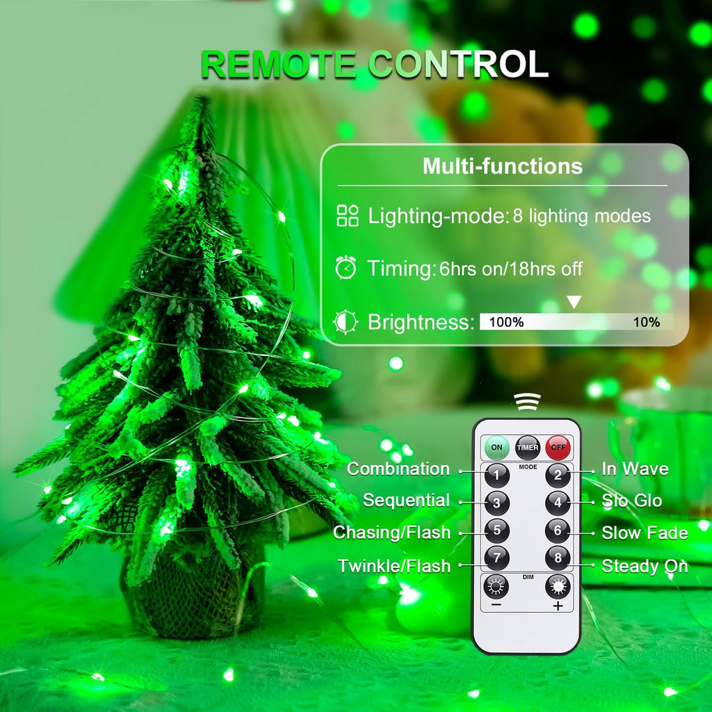 JMEXSUSS 2 Pack Green Fairy Lights Battery Operated, Total 400 LED 132ft Twinkle String Lights with Remote, 8 Modes Christmas Lights for Tree Fireplace Bedroom Indoor Outdoor Halloween Xmas Decor