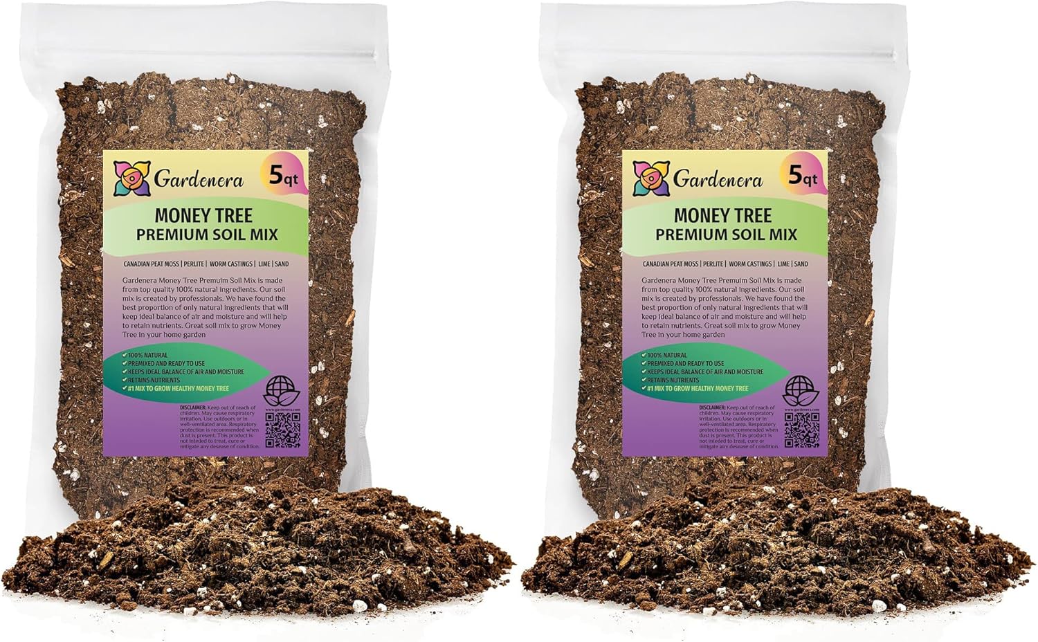 GARDENERA Money Tree Potting Soil - 10 Quart - Soil Mix for Planting or Repotting Guiana Chestnut, Blended Mix to Properly Grow Money Tree Plants (2 Bags of 5 Quart)
