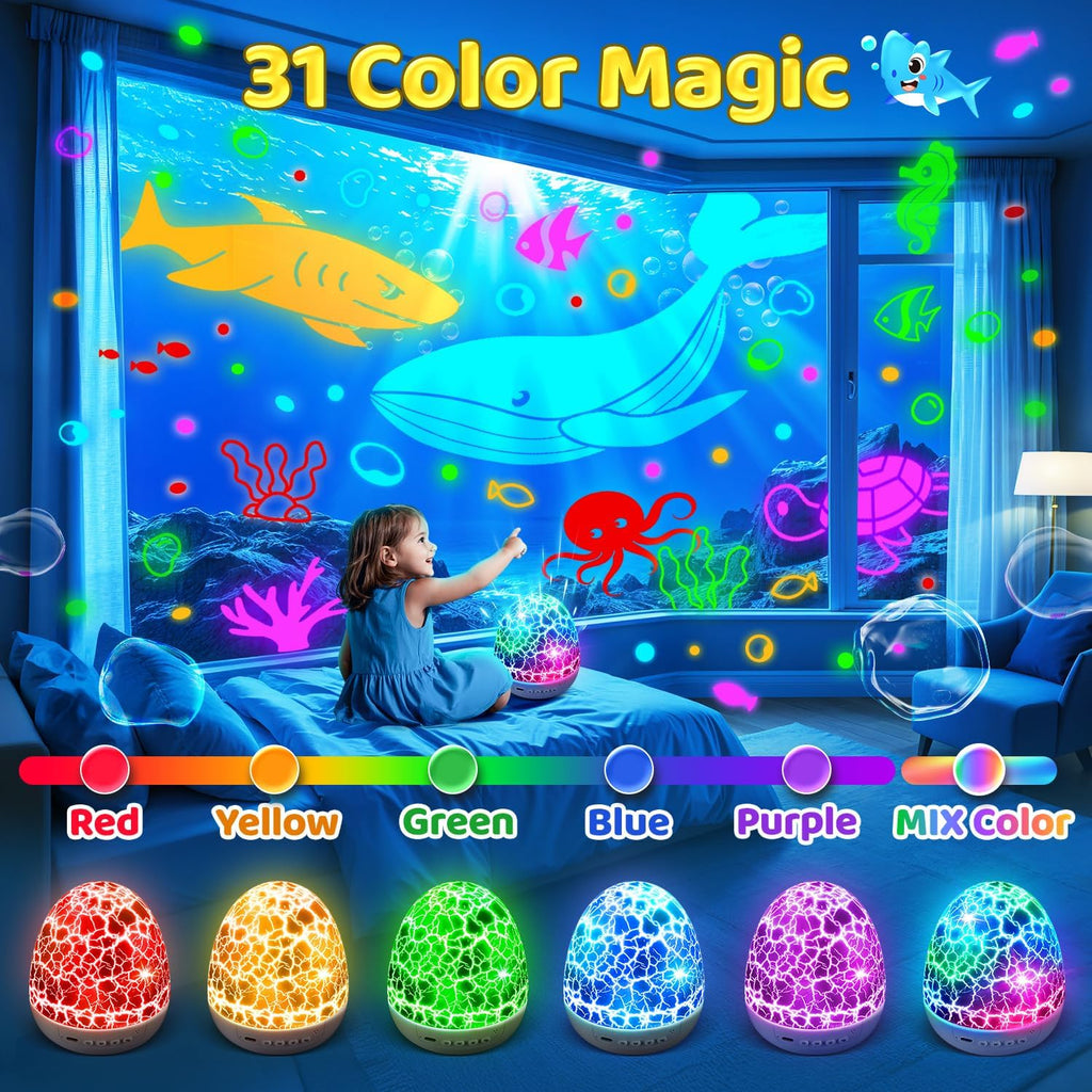 Baby Toys Night Light Projector Sensory Toys for Kids with Autism Toys for Boys 3-10 Baby Christmas Gifts | 15 White Noise 3D Films 31Colors Remote Control Night Light for Kids, Baby Boy Gifts
