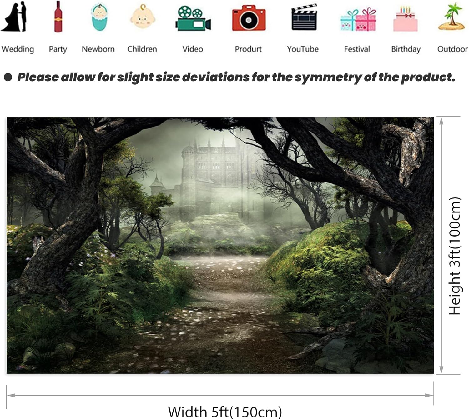 Renaiss Enchanted Forest Backdrop Fabric Green Medieval Smoky Jungle Forest Wonderland Fairy Tale Adventure Photography Background for Kids Fairytale Theme Party Decorations Photo Prop 5x3ft