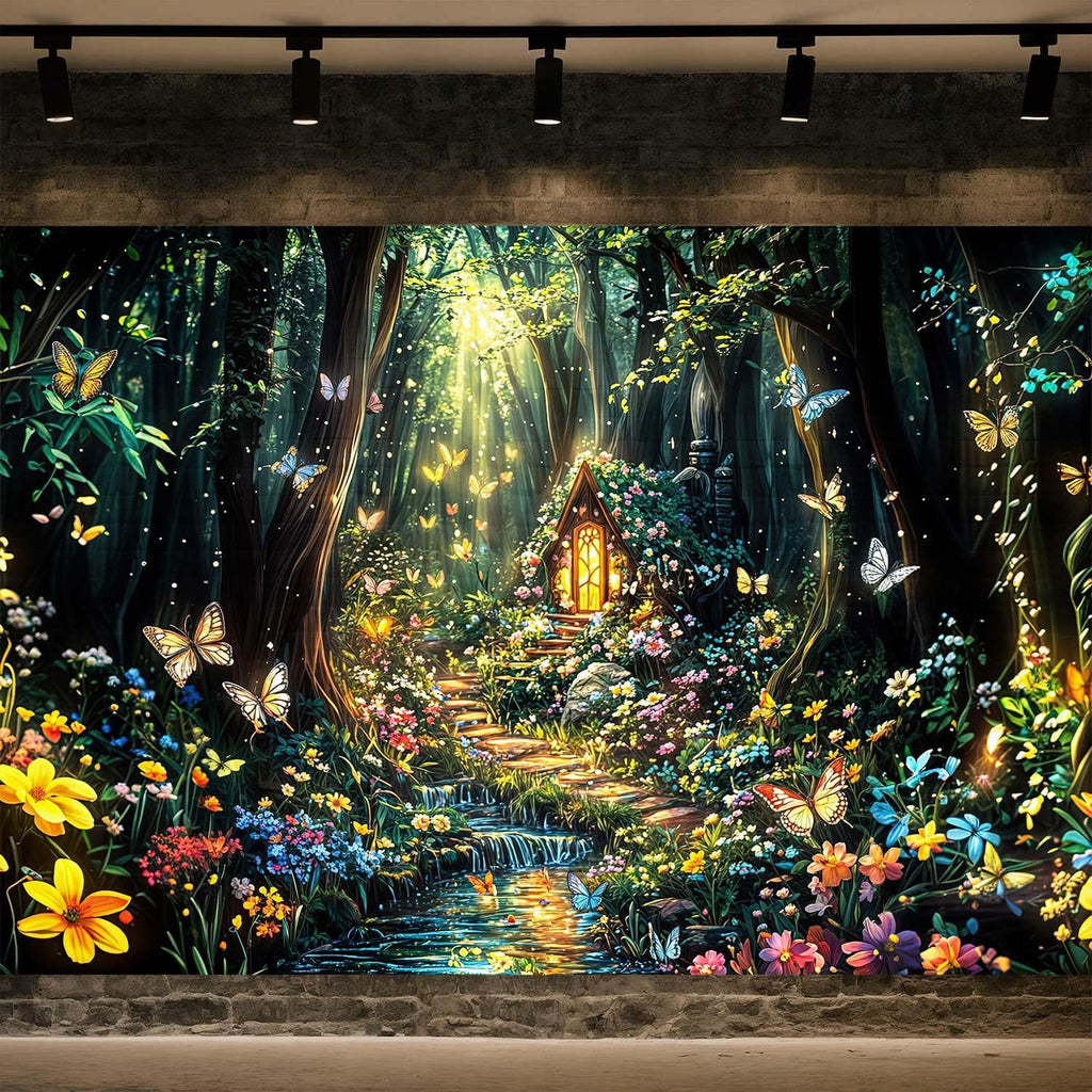Fantasy Forest Path Backdrop Beautiful Wonderland Rainforest Floral Garden Butterfly Plant Photography Background Magic Garden Woodland Party Decorations Photo Shoot Booth Props 9X6