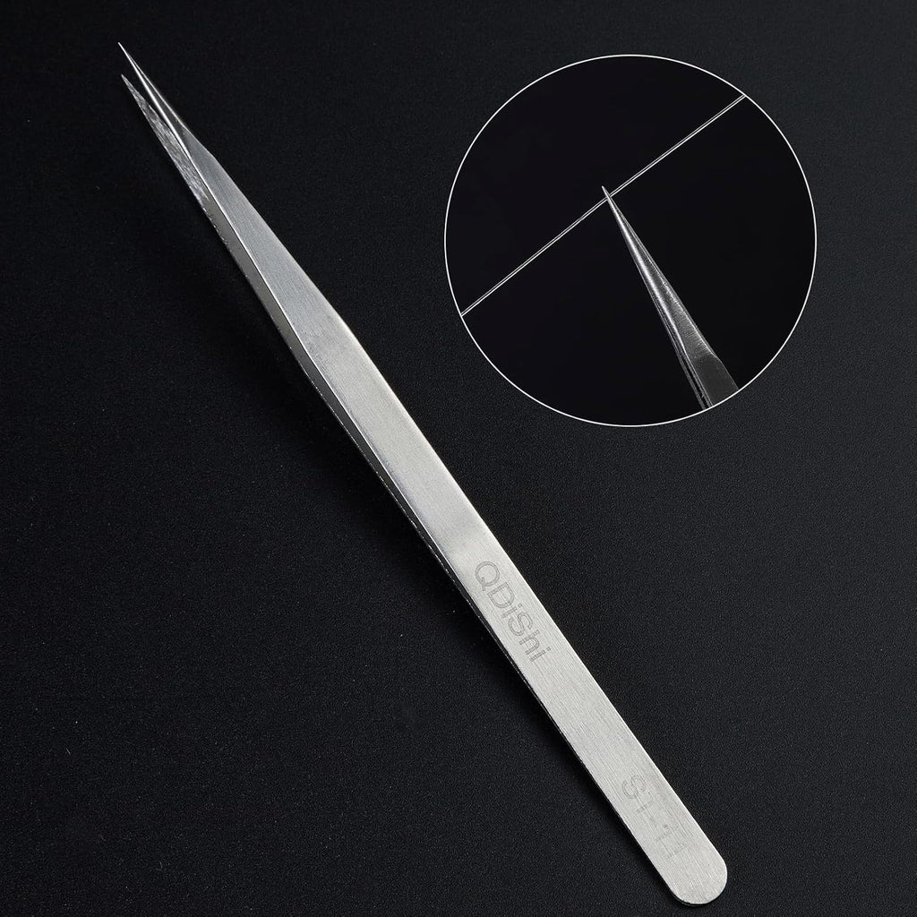 QDiShi Precision Tweezers Set,Upgraded Stainless Steel of Tweezers - Extra Fine,Angled,Blunt Tips for Electronics,Hobby, Industrial,Laboratory Work,Jewelry-Making,Model,Craft（3Pcs）