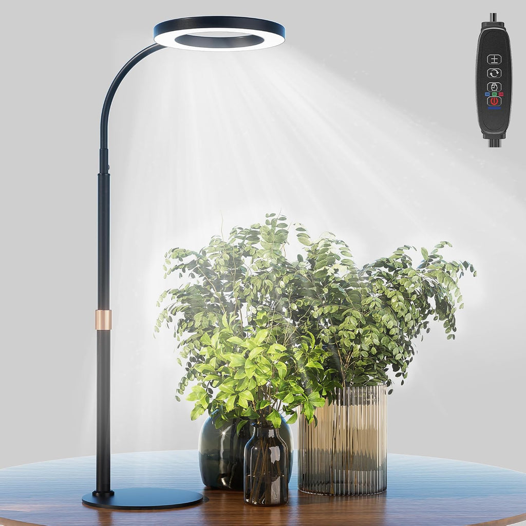 bseah Grow Light, LED Plant Light for Indoor Plants Growing, Full Spectrum Desk Grow Lamp with Pedestal, Automatic Timer for 3H/9H/12H, 10 Dimmable Levels, Height Adjustable