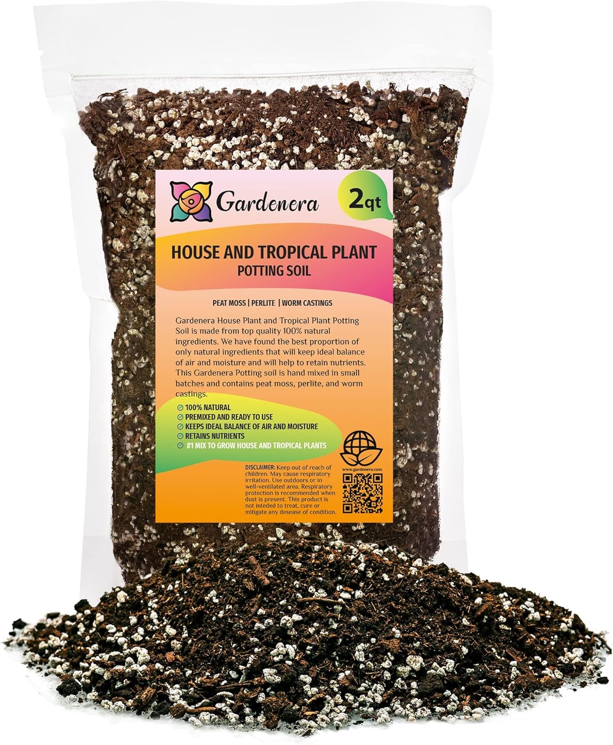 Gardenera Premium House Plant and Tropical Plant Potting Soil - Re-Potting Soil for All Types of Indoor House Plants - 2 Quart