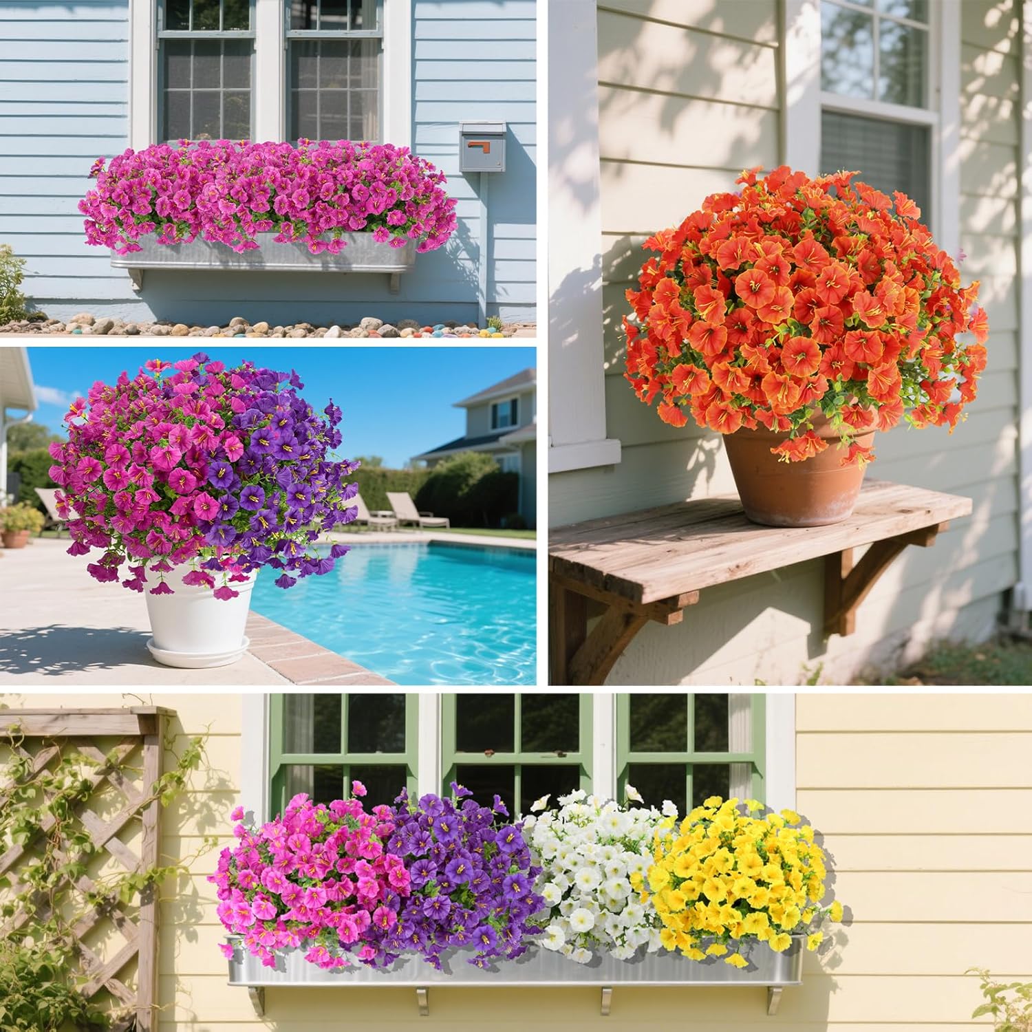 12 Bundles Artificial Flowers for Outdoors Decorations, Fake Flowers Artificial Plants Outdoor, Colorful Faux Morning Glory Realistic UV Resistant for Garden Patio Porch Home Decor (Rosered)