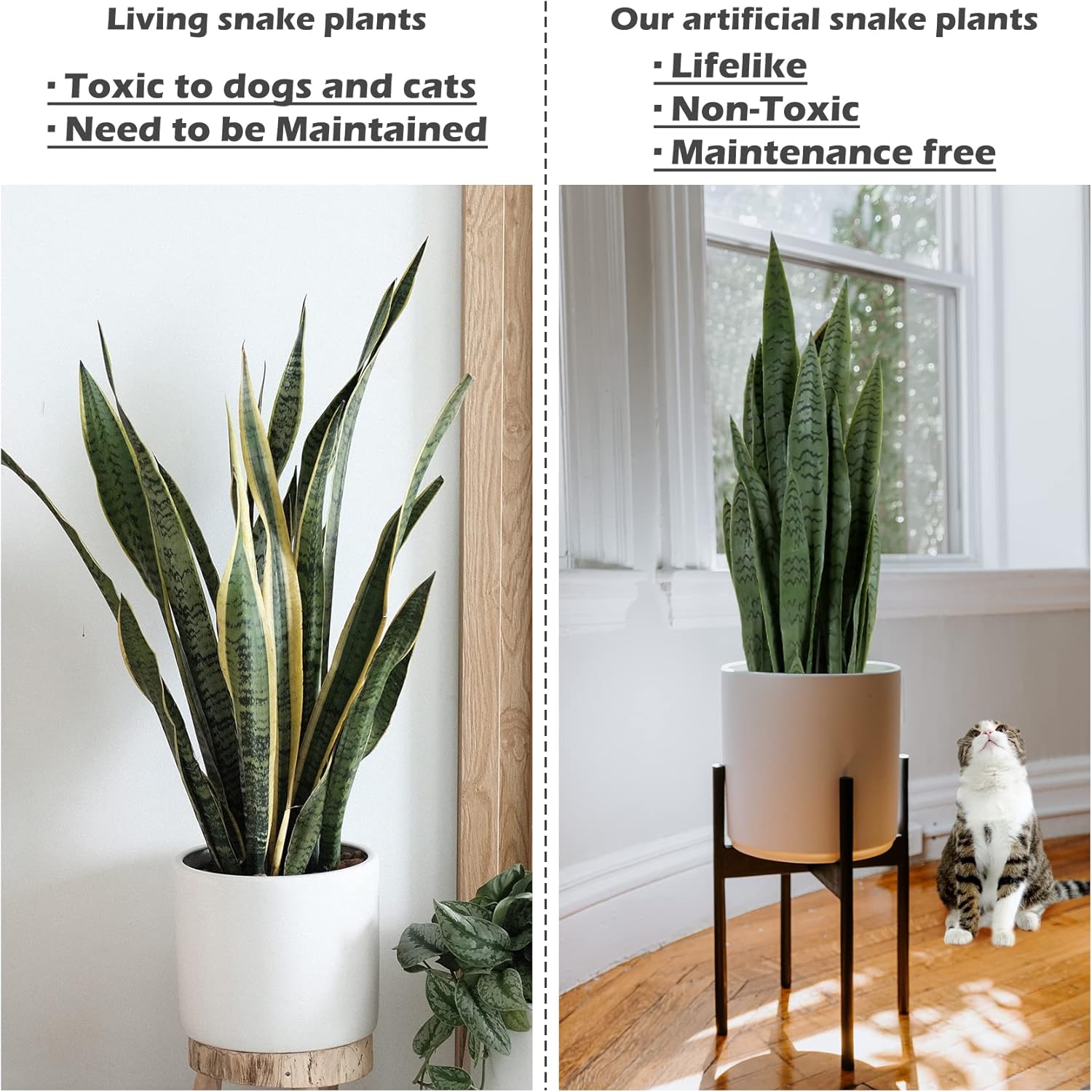 Worth Garden 3ft Artificial Snake Plant Fake Sansevieria Indoor Outdoor, 28 Thick Leaves Lifelike Faux Silk Plant, Home Decor Mother in Law Tongue Plant 35in, with Black pot & Dry Moss Included, Green
