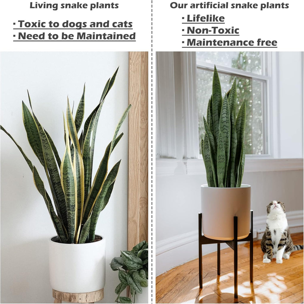 Worth Garden 3ft Artificial Snake Plant Fake Sansevieria Indoor Outdoor, 28 Thick Leaves Lifelike Faux Silk Plant, Home Decor Mother in Law Tongue Plant 35in, with Black pot & Dry Moss Included, Green